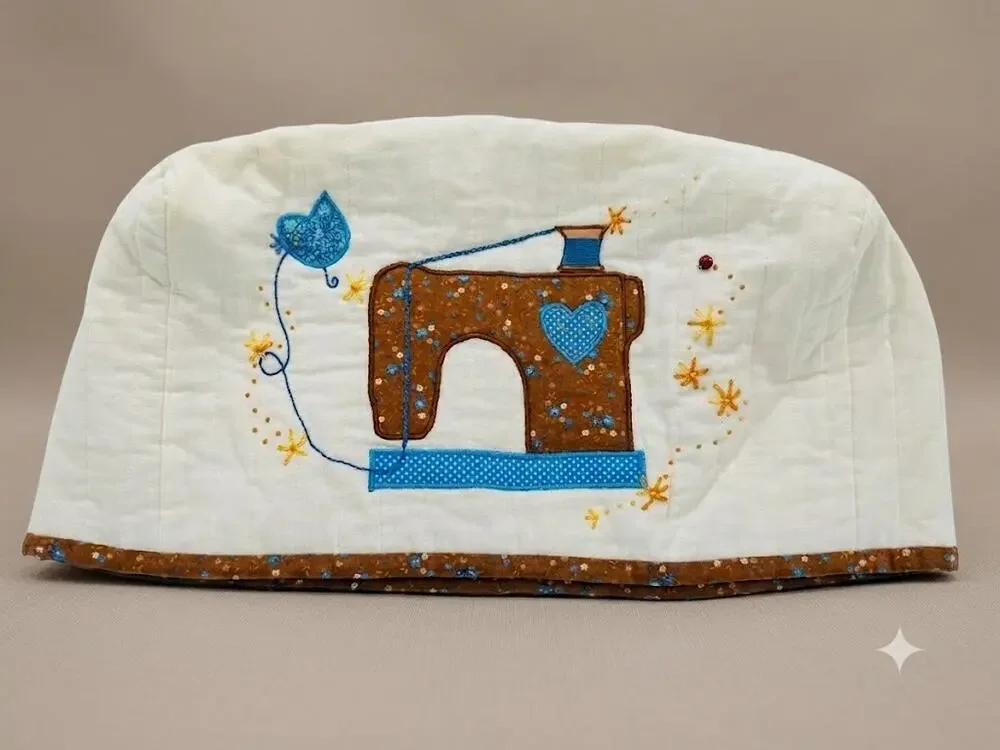 Vintage Handmade Quilted Sewing Machine Cover - Appliqué & Embroidery Detail